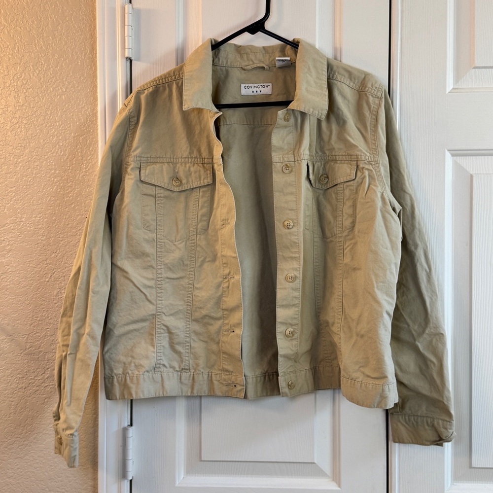Covington Khaki Lightweight Jacket, Women's Size 18, Full Button Front -‎ Cotton
